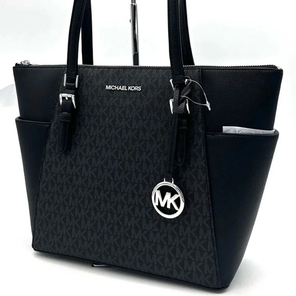 Michael Kors Handbags - Michael Kors Large Charlotte Tote Bag Black/Silver (NWT)